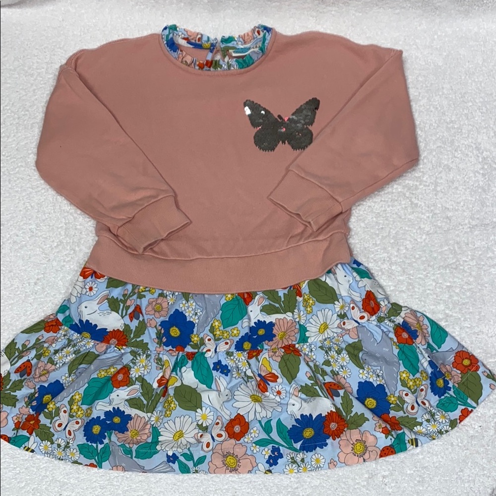 Mini boden flip sequin butterfly seeatshirt spring flower bunny dress 110 4/5